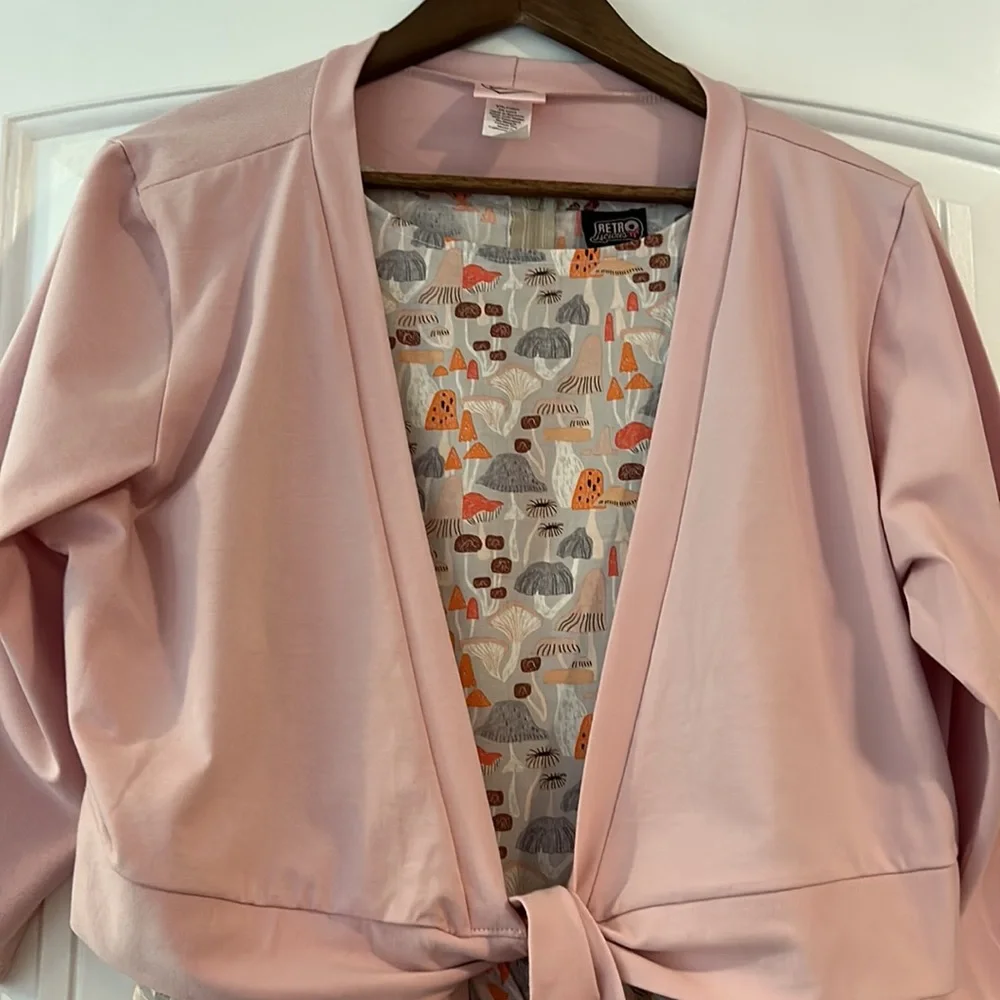 Retrolicious Mushroom Pocketed Dress With Pink Wrap Cardigan - Picture 14 of 15